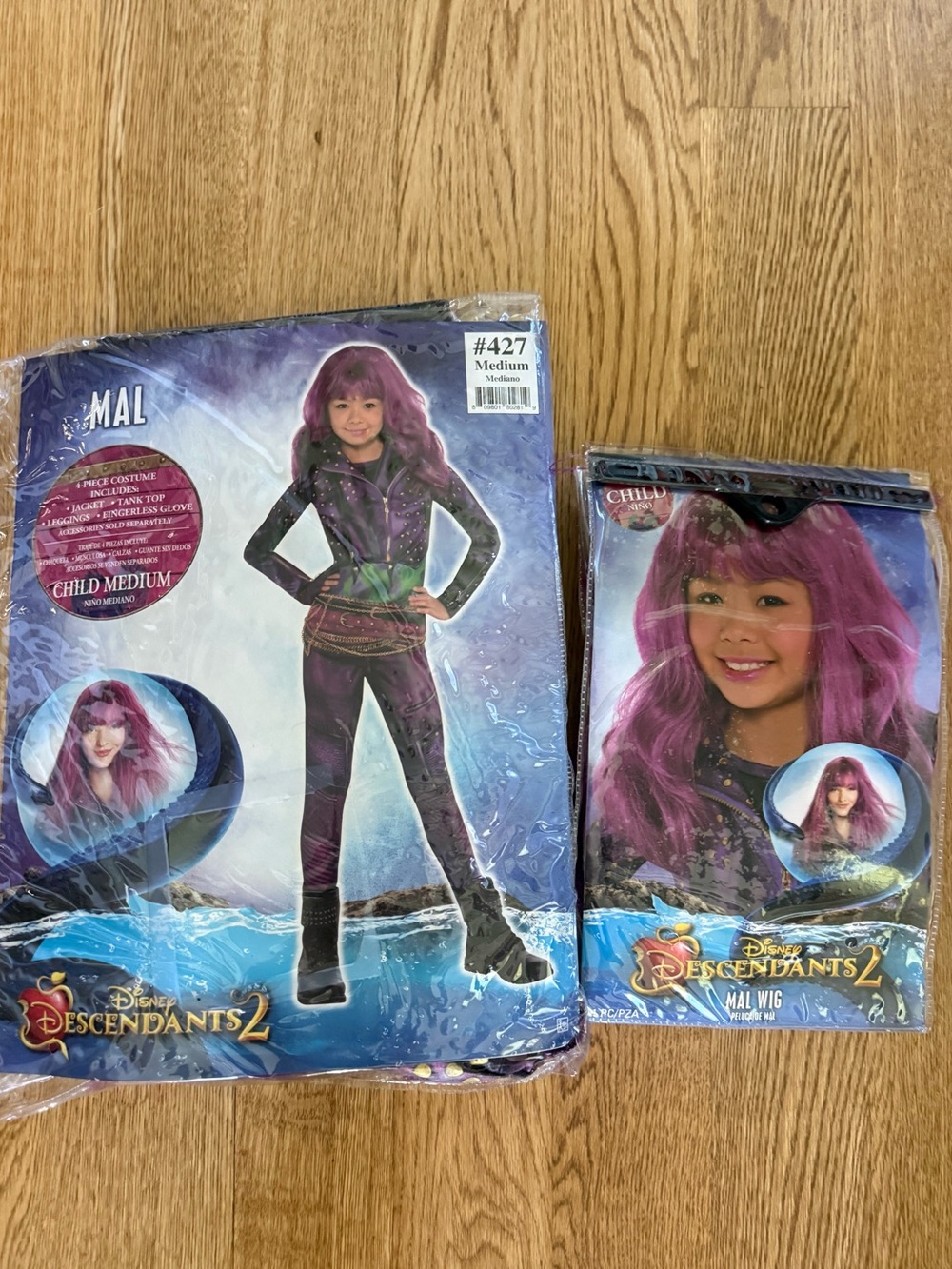 Disney Mal Purple and Black Kids Costume with Purple Wig